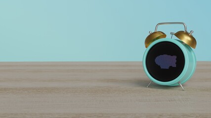 3d rendering of color alarm clock with symbol of zeppelin on display on table