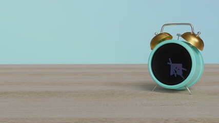 3d rendering of color alarm clock with symbol of 3d printer on display on table