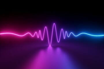 3d render, abstract neon background with wavy impulse line glowing in ultraviolet spectrum