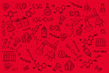 Hand drawn chemistry science background. Vector illustration.
