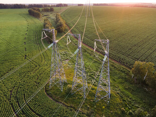 Transmission tower, power tower or electricity pylon. Steel structure framing to support or carry...