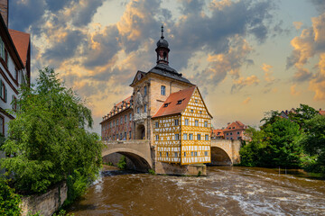 Bamberg, Alte Rathaus,Franken,Deutschland, Wolken,Sonnenuntergang, 