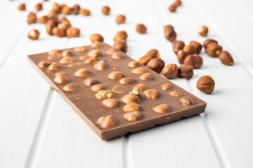 Chocolate bar with hazelnuts.