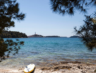 Sea view of the old town of Rovinj from Borik beach
