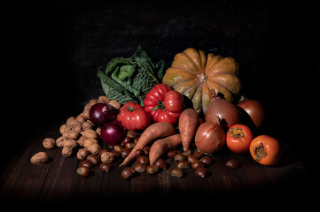 Autumn fruit and vegetables still life