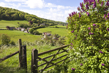 Looking towards The Vatch from near the Cotswold village of Slad, Gloucestershire UK