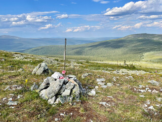The place in the mountains where the tent of the deceased group of Igor Dyatlov stood. Russia,...