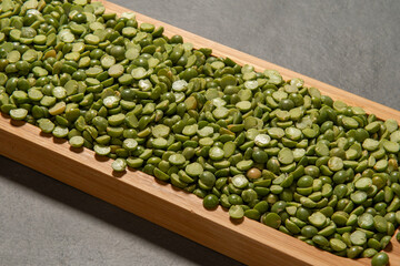 glass pot with dried peas in halves