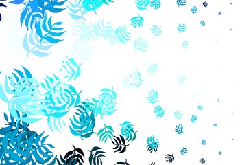 Fototapeta na wymiar Light Blue, Green vector doodle backdrop with leaves.