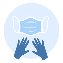 Vector illustration mask and gloves. Protection from Covid-19. Period of coronavirus or sick.