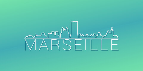 Marseille, France Skyline Linear Design. Flat City Illustration Minimal Clip Art. Background Gradient Travel Vector Icon.