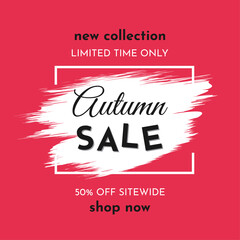 Autumn Sale Poster on a Bright Red Background. Autumn Special Offer. Limited Time Only