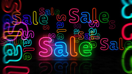 Sale neon light 3d illustration