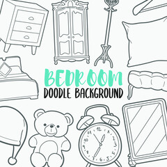 Bedroom Doodle Banner Icon. Relax Time Vector Illustration Hand Drawn Art. Line Symbols Sketch Background.