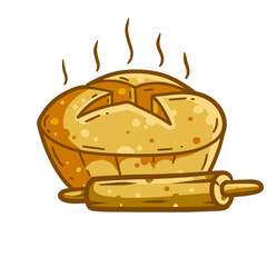 Bread. Hot cartoon drawn loaf. Retro Icon of the bakery.