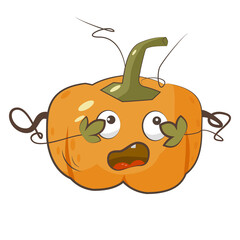 Scared pumpkin character isolated vector illustration. Autumn harvest.