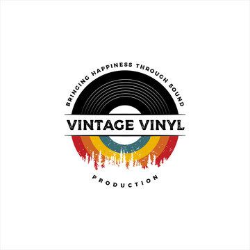 vintage retro emblem, stamp, label, sticker, and, badge vinyl record logo
