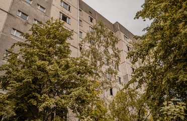 Abandoned decaying Soviet apartment block in Pripyat inside the Chernobyl Exclusion Zone, Ukraine