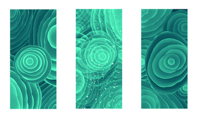 Abstract, modern mobile phone screen wallpaper with three option. Set of vertical  abstract  backgrounds.  Green fractal screen wallpaper template.