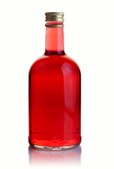 Glass bottle with red drink