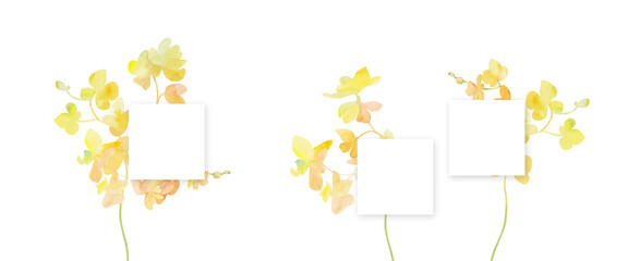 Set of hand painted watercolor frames with bouquets of yellow flowers