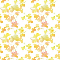 Fototapeta na wymiar Summer flowers. Seamless watercolor pattern on yellow, sunny background