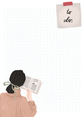 To-do list template. Back to school, study. Girl with a book  - 446331905