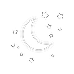 Moon and stars Line Icons design black. Hand drawn Moon and stars. Drawing Moon and stars, sketch.