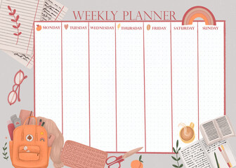 Weekly planner template. Back to school, study.  - 446331927