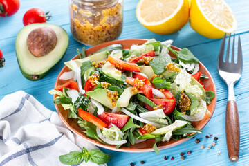 A healthy salad of avocado and vegetables. Healthy eating. Vitamin salad