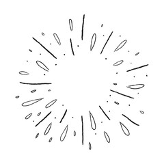 Sunburst doodle illustration. Star burst hand drawn linear explosion. Handmade Design elements.