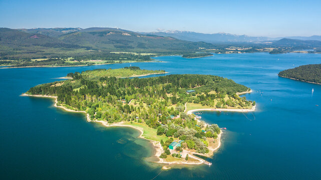 aerial view of ullibarri gamboa lake, Spain