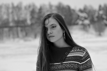 black and white portrait of a girl beauty model