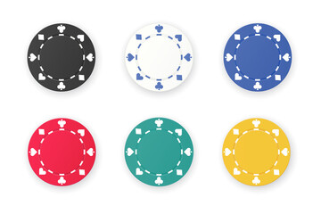 Set of gambling game like poker dice or roulette chips