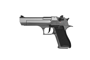 Modern semi-automatic pistol. A short-barreled weapon for self-defense. Arming the police, special units and the army. Isolate on a white back