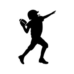 Fototapeta na wymiar Silhouette of American football boy player throwing ball. Symbol sport.