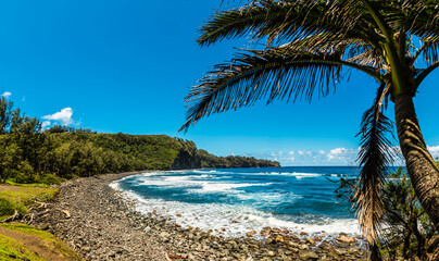 Large Rocks Covering The Black Sand Pololu Beach in Pololu Valley, Hawaii Island, Hawaii, USA
