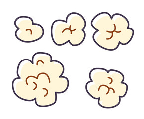 Popcorn isolated cartoon line icons set