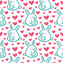 seamless repeating pattern with bunnies and hearts