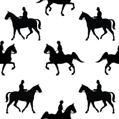 seamless background of silhouettes isolated on a light background, a lady and a gentleman on horseback