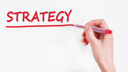 hand writing inscription strategy with marker, stock image