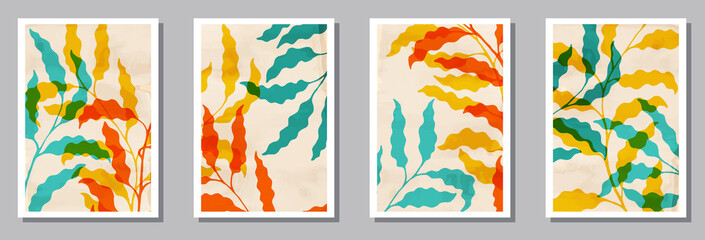 Nature tree branches with leaves backgrounds vector set