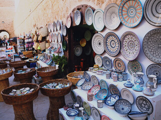 Morrocco market place with traditional pottery