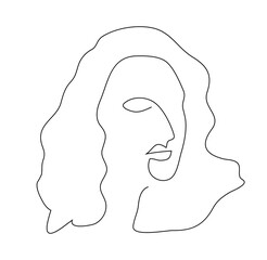 Vector illustration, abstract woman's face in black and white colors, outline one line continuous painted drawing