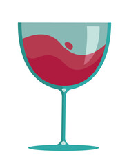 Glass of red wine. Stemware in cartoon style