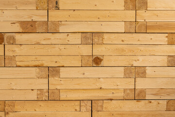 Fresh wall made of horizontal softwood blockss. Ideal for background banner