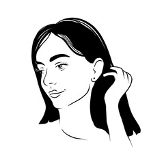 The face of a very beautiful girl. Monochrome vector illustration