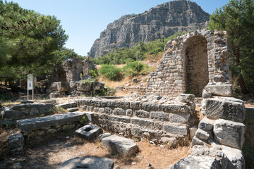 Fototapeta na wymiar Priene ancient city ruins is an Ionian city established in Aydın Söke, approximately 100 km from the ancient city of Ephesus. Turkey
