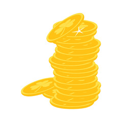 Stack of gold coins in a cartoon style. The vector illustration is isolated. White background