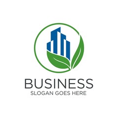 City Construction with leaf Apartment Building logo design vector
